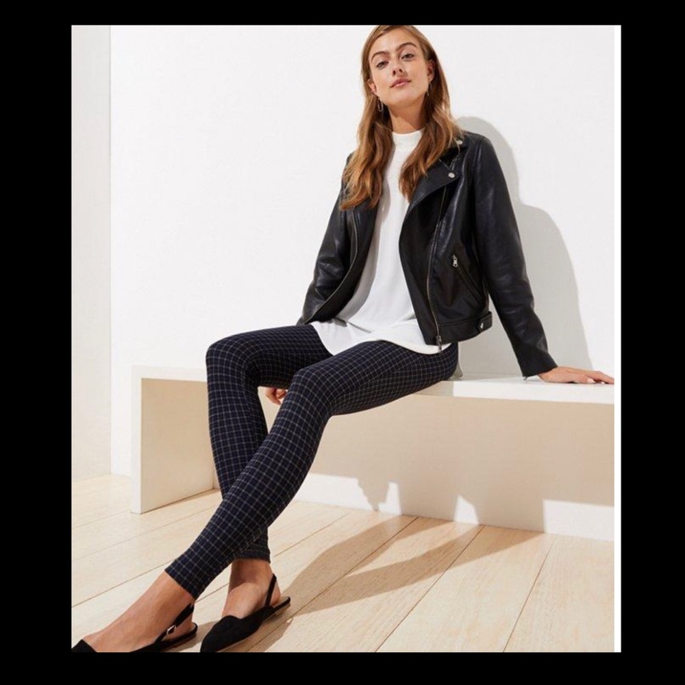 LOFT Plaid Ponte Leggings in Forever Navy
